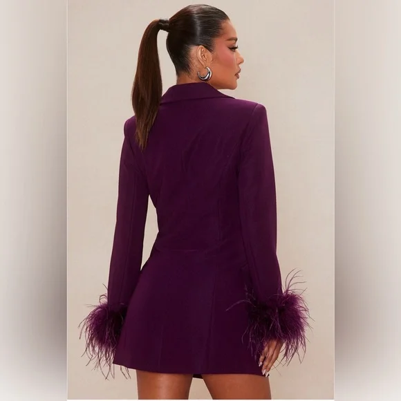 Elegant Purple Women's blazer dress with Feather Cuffs - Picture 2 of 2